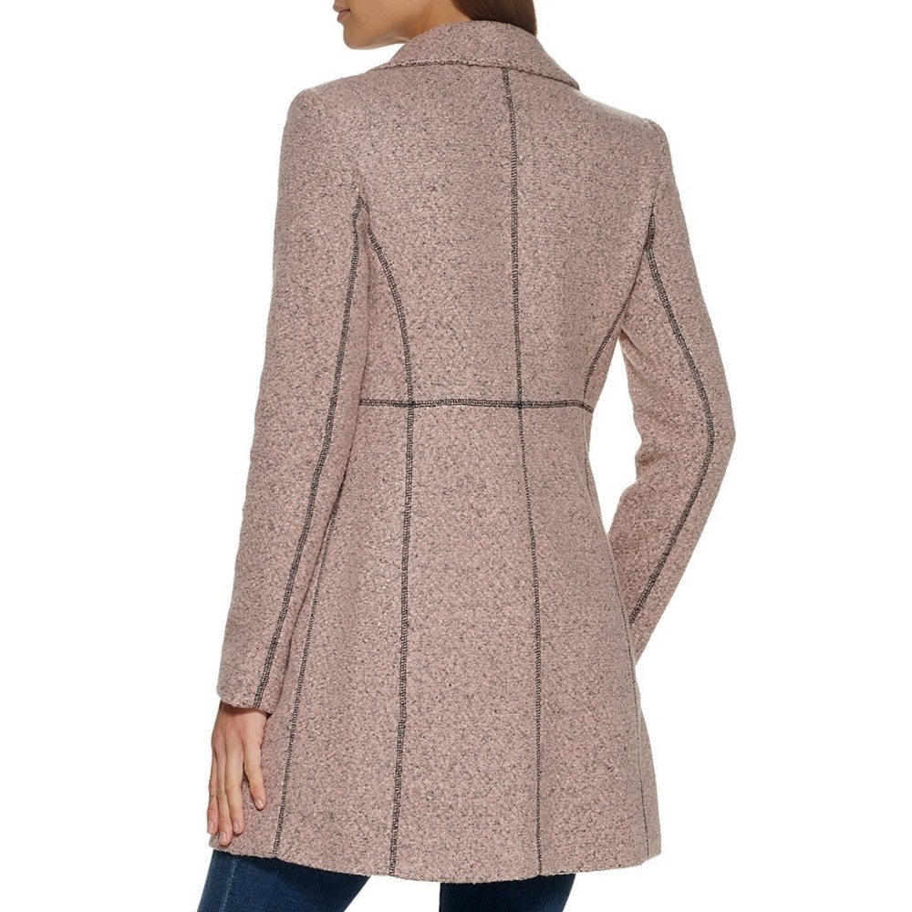 DKNY Dusty Pink Tweed Windowpane Wool-Blend Coat - Picture 3 of 9